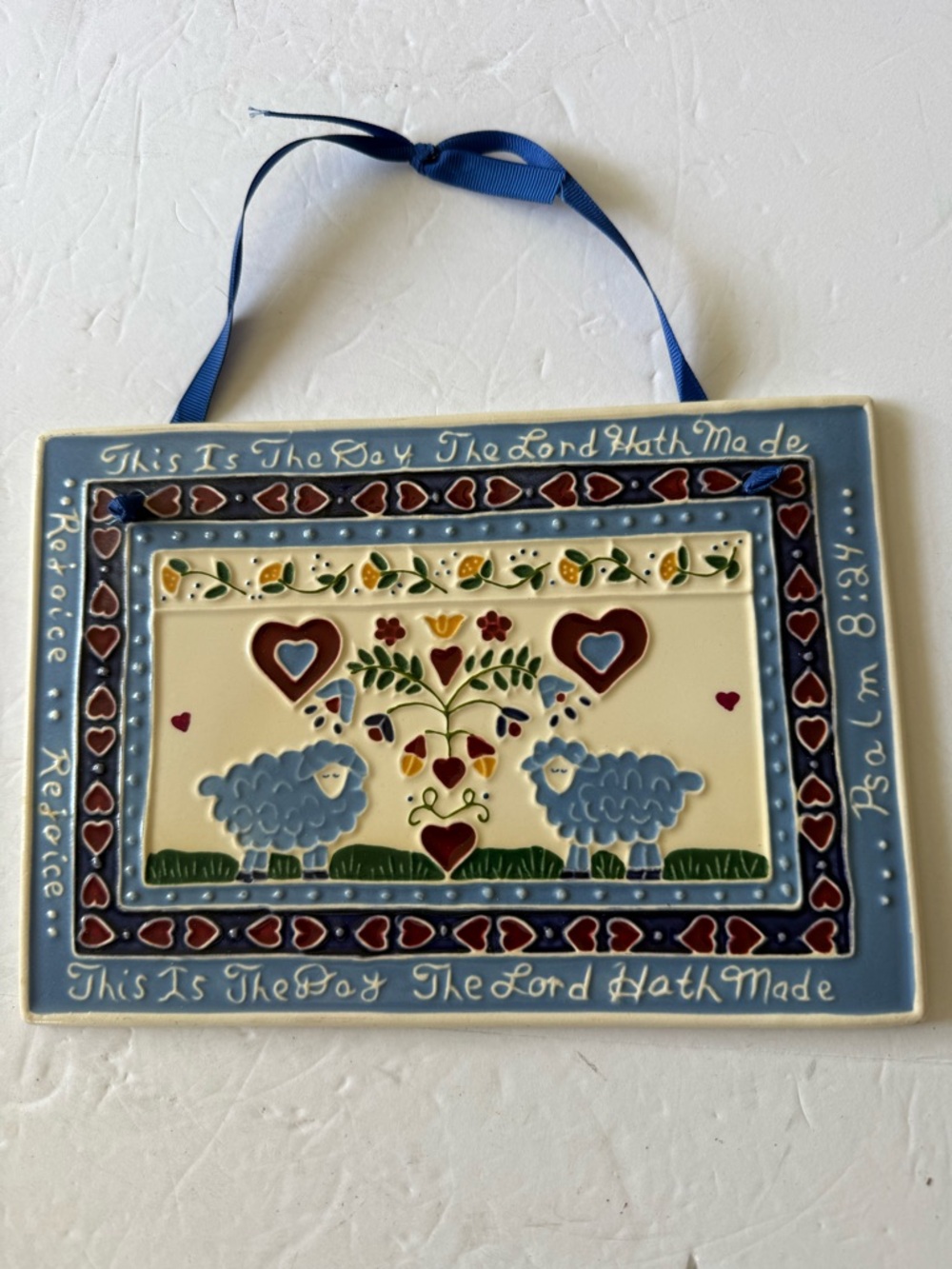 JoAnn Duban Vtg Folk Art Ceramic Country Scripture Inspirational Wall Hanging